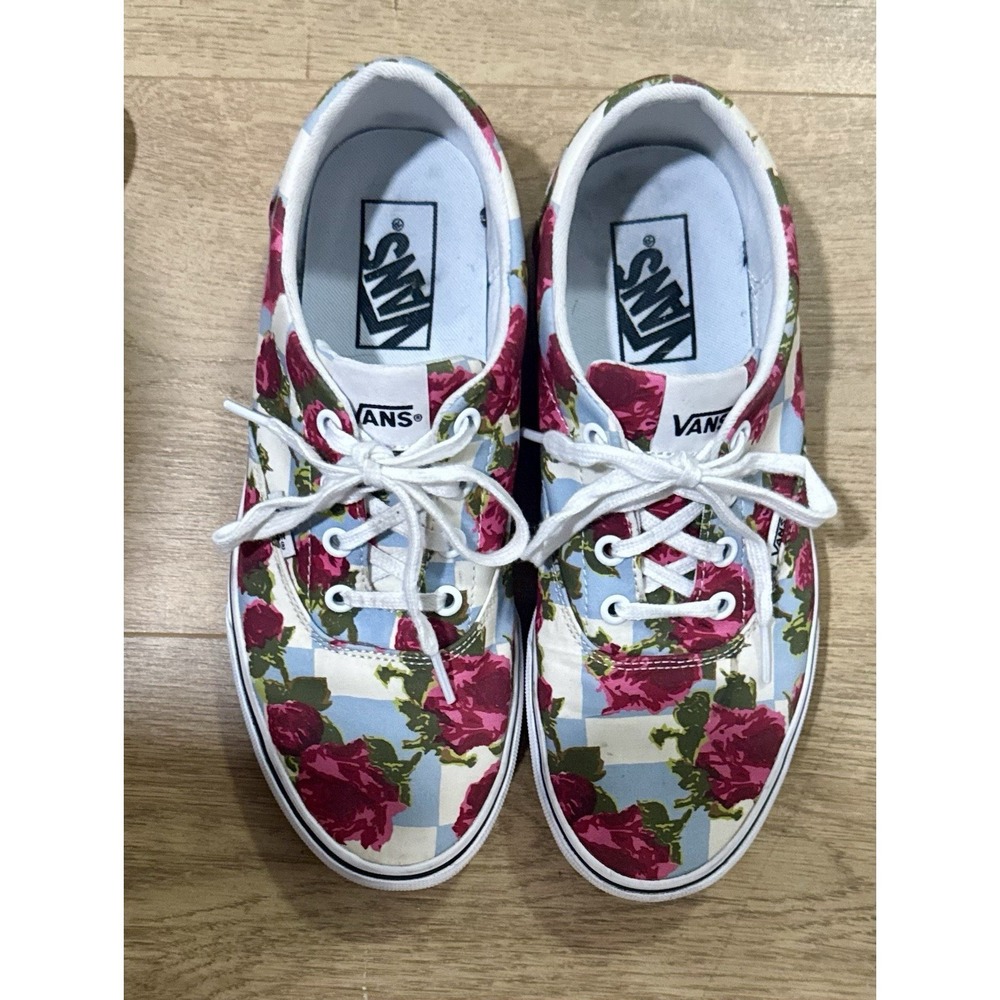 Vans Authentic‎ Rose Check Floral Checkerboard Sneakers Women's Size 8 Canvas